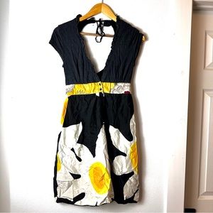 Free People Black Silk Floral V Neck Sundress sz 0
